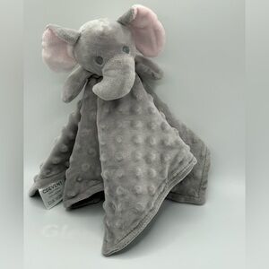 Grey Elephant Plush Security Blanket Lovey Embroider Eyes Pink Ears 13”